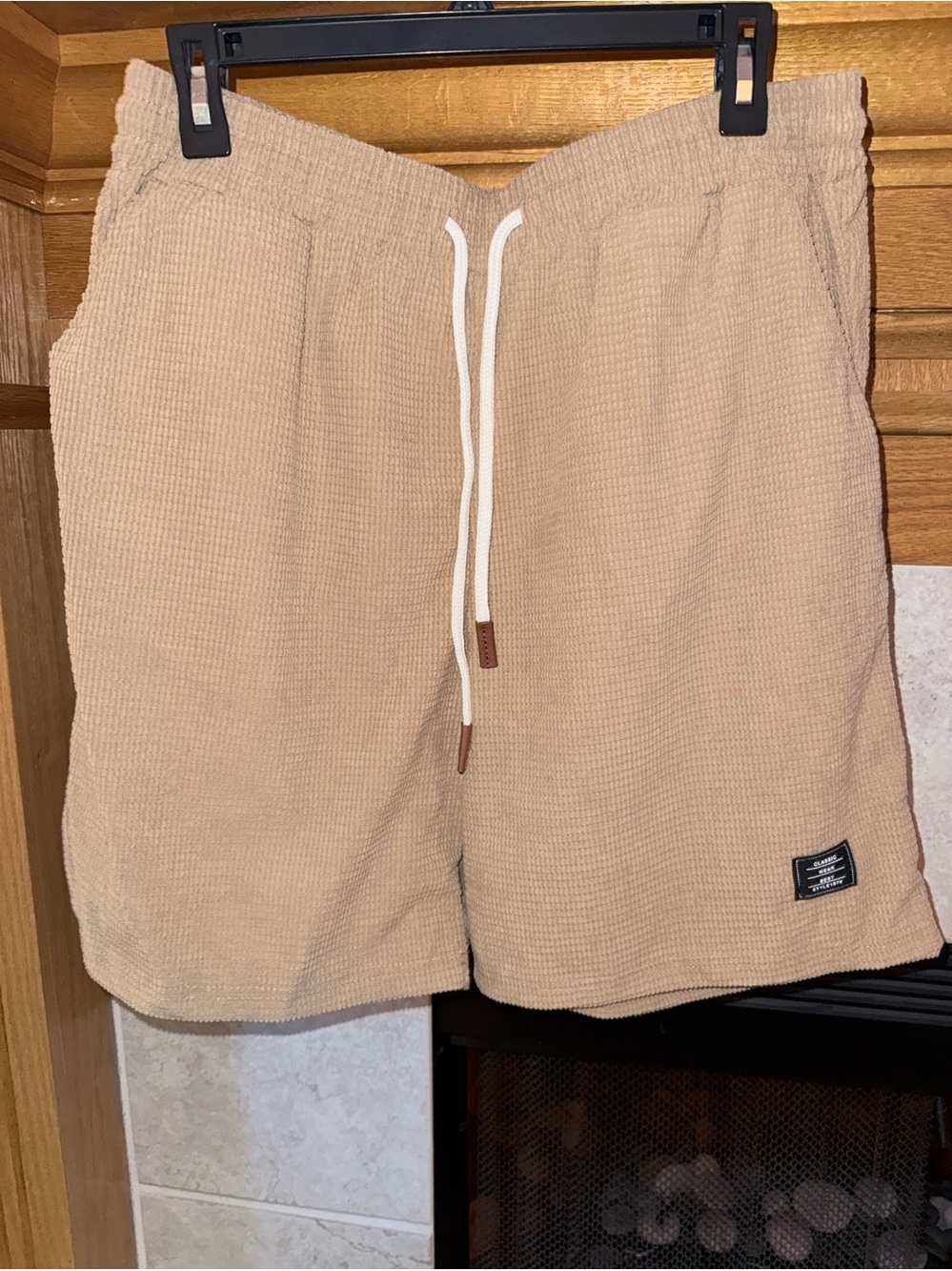 Men's Harper & Wells Waffle Knit Drawstring Shorts - Tan size Large